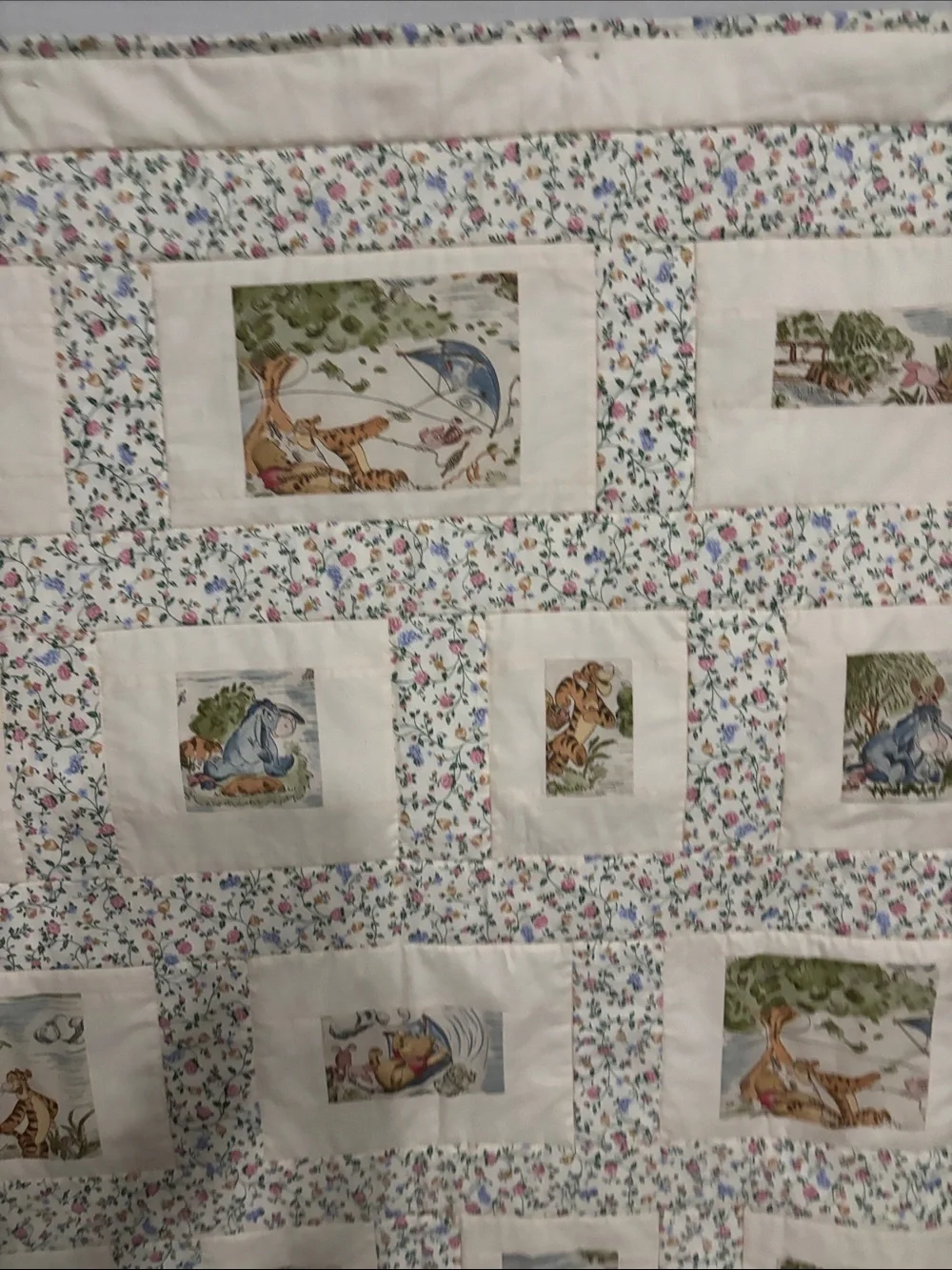 Cream Floral Baby Quilt with Winnie the Pooh characters